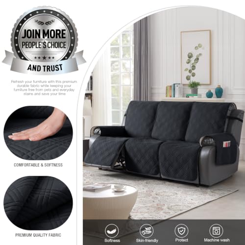 TAOCOCO Waterproof 3 Seater Recliner Sofa Cover Black, 3-Piece Non-Slip Couch Protector