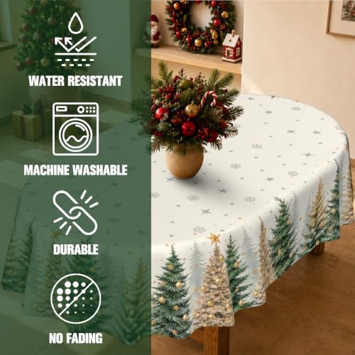 Christmas Oval Tablecloth 60x120 Inches Tree Snowflake Holiday Decor Xmas