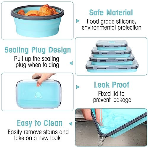 Yaomiao 16-Pack Collapsible Food Storage Containers with Lids - Gray & Blue