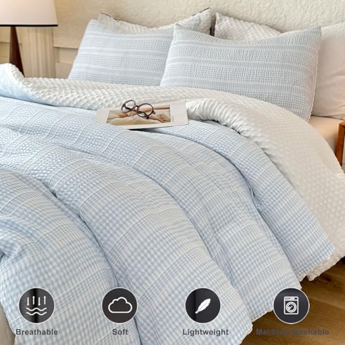 tohrisa Queen Size Boho Comforter Set Sky Blue 3 Pieces All-Season Bedding