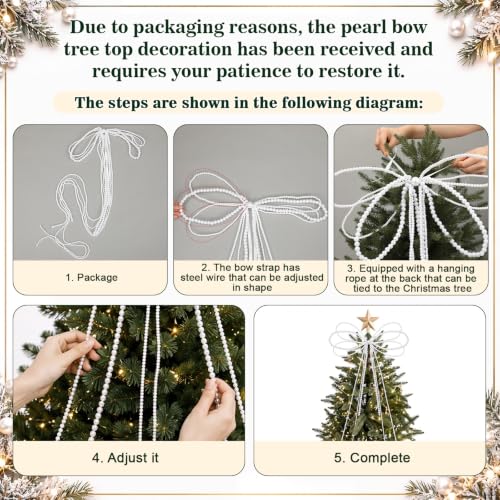 Extra Large White Pearl Bow Christmas Tree Topper 50 x 180 cm