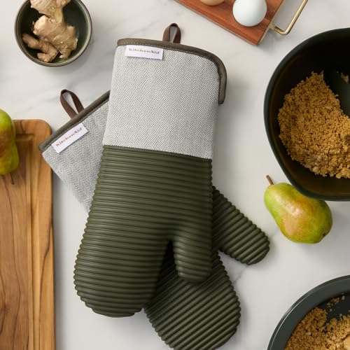 Silicone Oven Mitts 2-Pack - Heat Resistant Up to 500°F, Waterproof & Non-Slip, Green