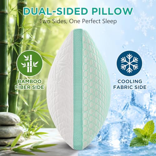 Baskbed Queen Cooling Side Sleeper Pillow 2 Pack - Green, Adjustable Neck & Shoulder Support
