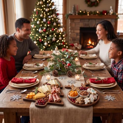 Nhohobiy Acacia Wood Christmas Tree Charcuterie Board & Reindeer Tray – Medium (Tree & Reindeer)