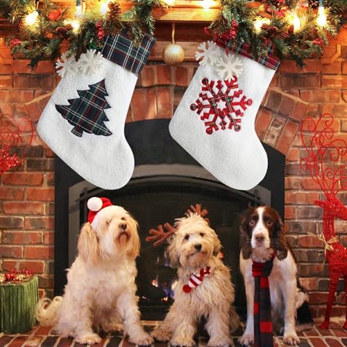 XinblueCo Christmas Pet Stockings - Red Snow Paw and Fish Bone Pattern, Large Fireplace Hanging Decor