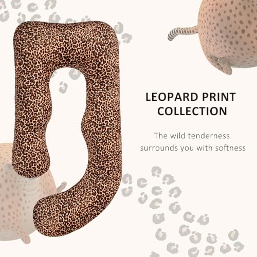 Pregnancy Pillow U Shape Full Body Maternity Pillow with Removable Cover - Leopard Velvet 58 Inch