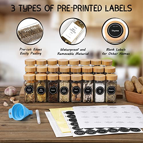 NETANY 24-Piece Glass Spice Jars Set with Bamboo Lids & Labels - Farmhouse Kitchen Storage
