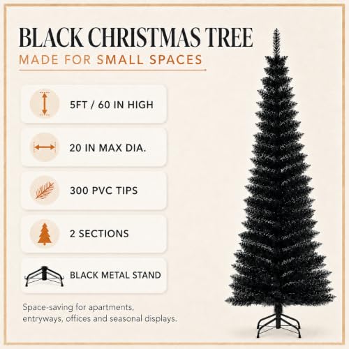 DONGVIBEY Black 5FT Unlit Artificial Pencil Christmas Tree for Small Spaces