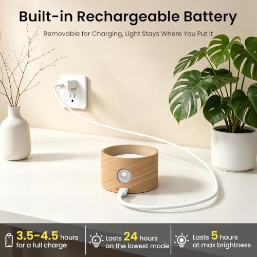 Wood-B 2-Pack Rechargeable LED Wall Lamps with 360° Rotation & Magnetic Mount - Cordless Bedside & Reading Lights