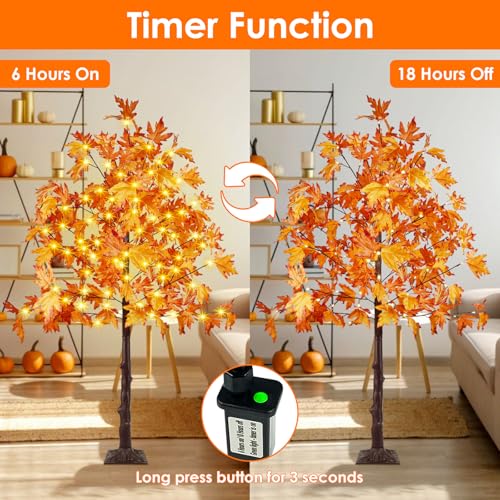 EEW 2 Pack 5FT Lighted Maple Trees with 200 LEDs for Indoor Outdoor Fall Decor