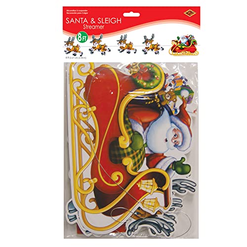 Santa and Reindeer Holiday Streamer - 8 Feet Christmas Decoration for Mantel Wall & Party