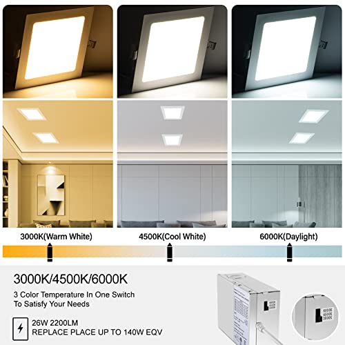 White 4-Pack 11-Inch Square Recessed LED Lights Dimmable & Color Temp Adjustable