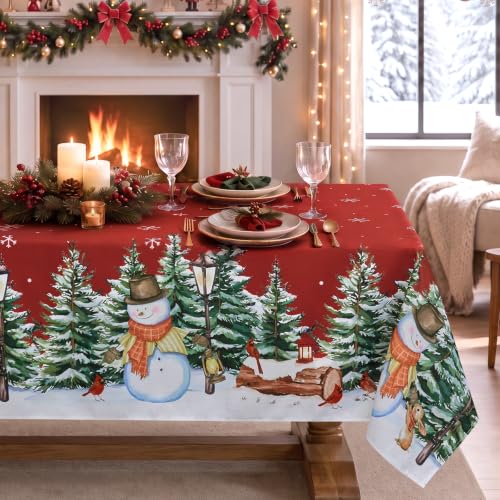 Romanstile Christmas Rectangle Tablecloth 60x102 Inch Red Snowman Design