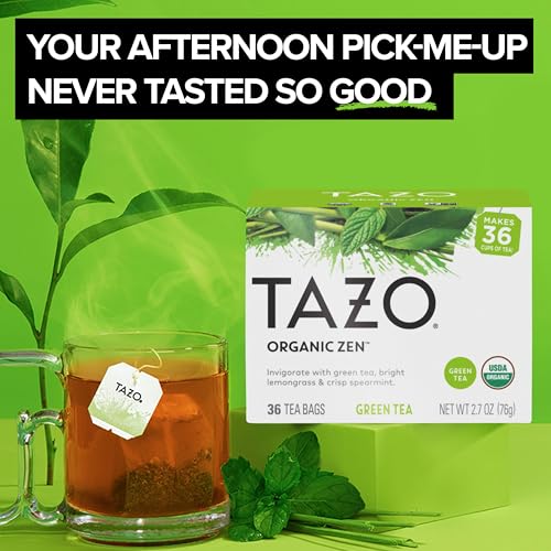 TAZO Organic Zen Green Tea Bags - 36 Count Pack of 4, 144 Total Bags, USDA Organic, Certified Non-GMO, Kosher