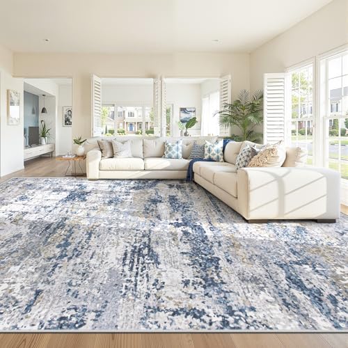 TENGTENGLINK Blue 8x10 Modern Abstract Washable Area Rug for Living Room & Bedroom