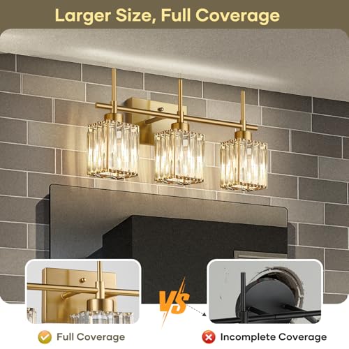 Modern Crystal Bathroom Vanity Light 3-Light Brushed Gold Wall Sconce