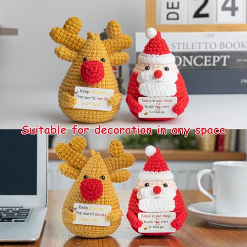 SamMi Crafts Handmade Crochet Santa & Reindeer Doll Set for Christmas Decor & Gifts