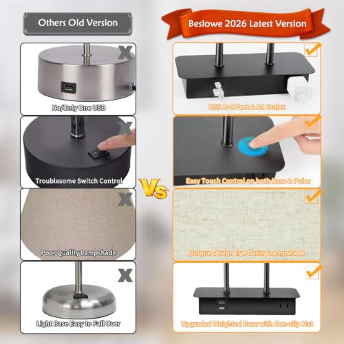 BesLowe 16’’ Cream Bedside Nightstand Table Lamp with Touch Control & LED Bulb
