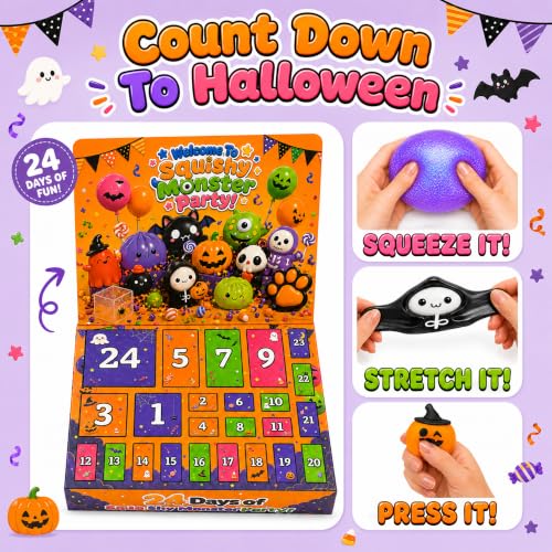Halloween Squishy Advent Calendar for Kids - 24 Surprises, Stress Relief Toys, Funewest