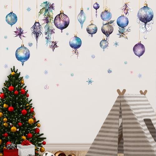 Merry Christmas Wall Decals Pine Cone Snowflake Wall Stickers Christmas Winter Home Wall Art Decor for Kids Room Classroom Office Bedroom Living Room Kitchen Playroom Decor (Purple)