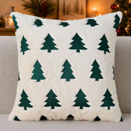 Allorry Christmas Pillow Covers 18x18 Beige Green Pack of 2 with Hidden Zipper