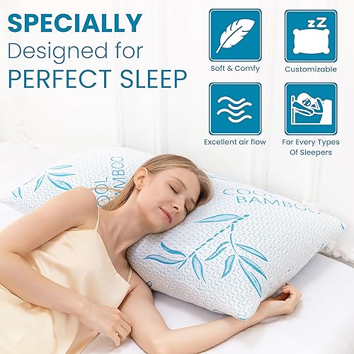 ComfySleep King Size Pillow 2 Pack – Adjustable, Cooling Shredded Memory Foam with Washable Cover