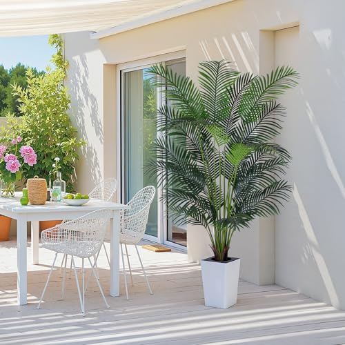 7ft Artificial Palm Tree with White Tall Planter, Lifelike Indoor Outdoor Decor