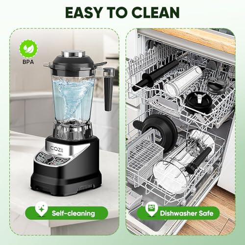 COZII Professional 2000W Countertop Blender with 64oz Pitcher & 21oz To-Go Cup - Black