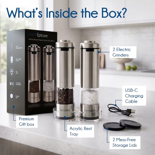 Latent Epicure Electric Salt and Pepper Grinder Set, USB-C