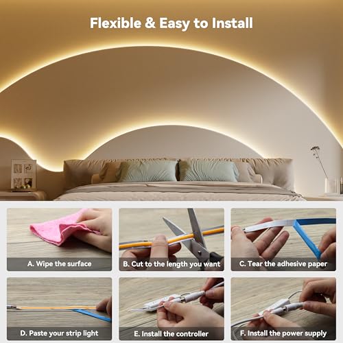 2700K COB LED Strip Lights 32.8ft Dimmable Warm White Tape with RF Remote