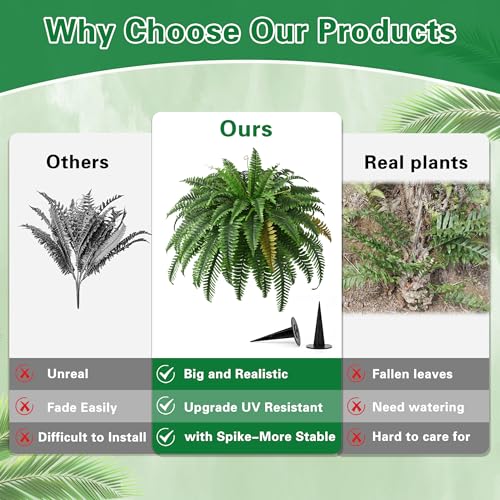 Waipfaru 2PCS 45in UV-Resistant Faux Ferns Outdoor Artificial Plants for Porch & Patio