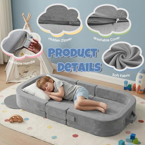 Zelladorra Grey Koala Toddler Travel Bed - Portable Floor Bed with Removable Washable Cover