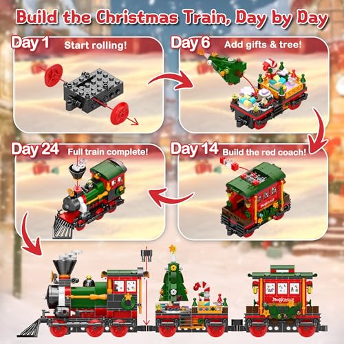 Rubypop Christmas Train Advent Calendar 2026 Building Blocks Set for Kids - Holiday Train Toy for Ages 6-12