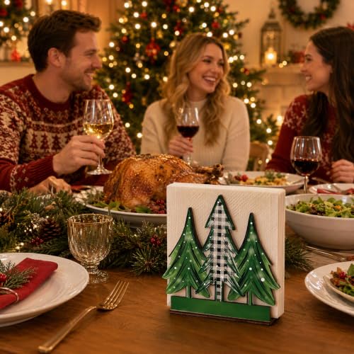 Bekecidi Christmas Tree Napkin Holder – Green Wooden Table Decor