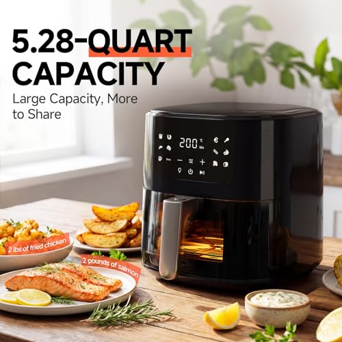 Qido Black 5.28 QT Square Air Fryer, 8-in-1 Fast Heating Oven with Touch Presets