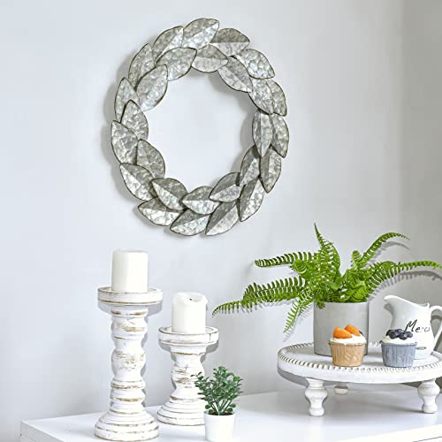 Silver Leaf Metal Wreath 16 Inch Galvanized Farmhouse Door Decor Christmas Fall