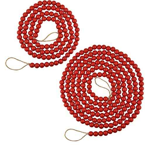 2pcs Wooden Bead Garlands - Red, Perfect for Christmas Tree, Fireplace & Wall Hanging, Home Decor