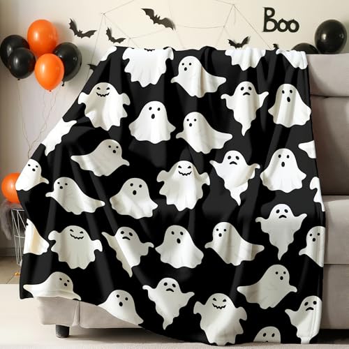 Halloween Ghost Throw Blanket Cute Funny Ghosts Blanket Soft Cozy Fuzzy Flannel Throw Blankets for Couch Bed Sofa Halloween Spooky Living Room Decor Boys Girls Blankets Gifts for All Season 50x60 Inch