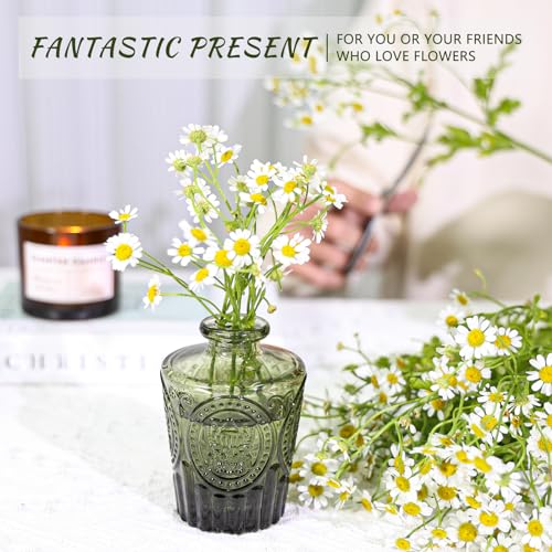 SUPMIND Green Glass Bud Vase Set of 24 Vintage Small Flower Vases for Centerpieces