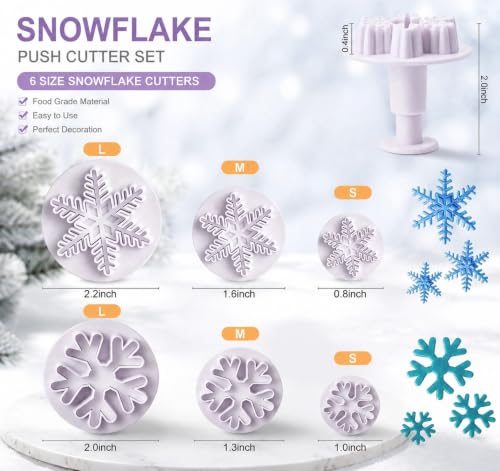 ilauke 6 Pcs Snowflake Plunger Fondant Cutter for Christmas Baking