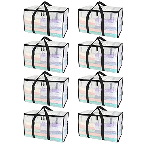 8-Pack Oversized Moving Bags with Reinforced Handles - Heavy-Duty Storage Tote for Clothes & Moving Supplies - Clear