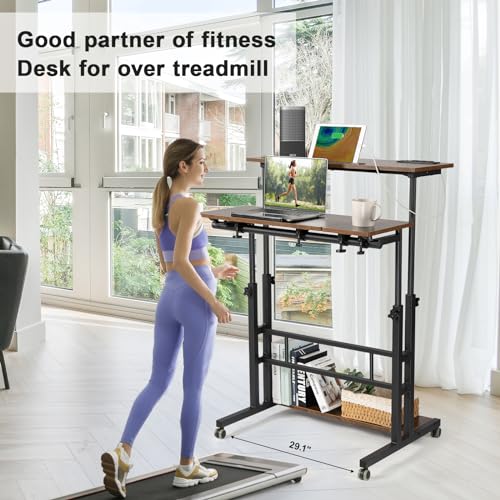 Hadulcet Adjustable Mobile Standing Desk with Charging Station - Rustic Brown, 31.5"