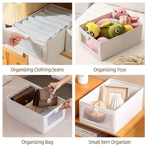 8 Pack Linen Closet Storage Bins with Clear Windows - Foldable Closet Organizers for Clothing and Household Items