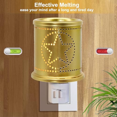 CVHOMEDECO. Wall Plug-in Electric Wax Melt Warmer Punched Stars Metal Tart Warmer Decorative Candle Warmer for Scented Candle, Wax Melts, Tarts and Fragrance Oils, Night Light Decor., Gold