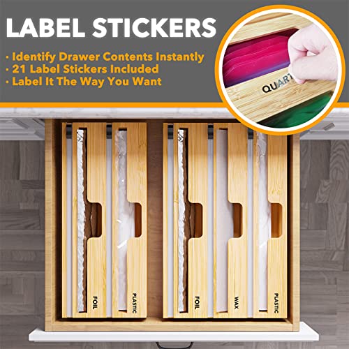 SpaceAid WrapNeat 3-in-1 Wrap Organizer with Cutter & Labels - Natural, 3 Slots, 12" Roll