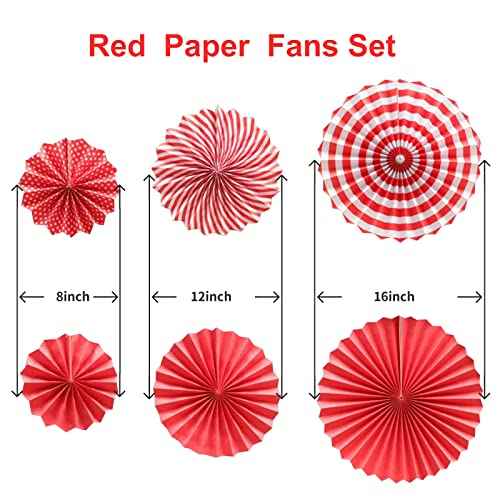 LRCXL 12PCS Party Hanging Paper Fans Set, Fiesta Round Pattern Paper Garlands Decoration Party Supplies for New Year Baby Shower Birthday Wedding Graduation Events Accessories(Red)