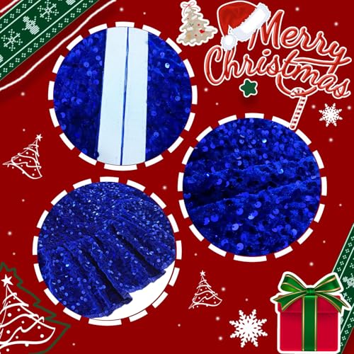 SOMUAUY Royal Blue Velvet Christmas Tree Skirt 45 Inch Ruffled Holiday Decor