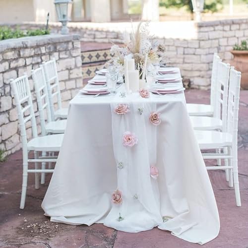 B-COOL 5 Pack 10Ft White Chiffon Table Runners for Weddings & Parties, 27x120 Inches