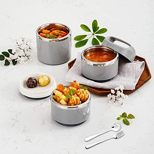 Stackable Stainless Steel Lunch Box 43Oz with Cutlery - Gray