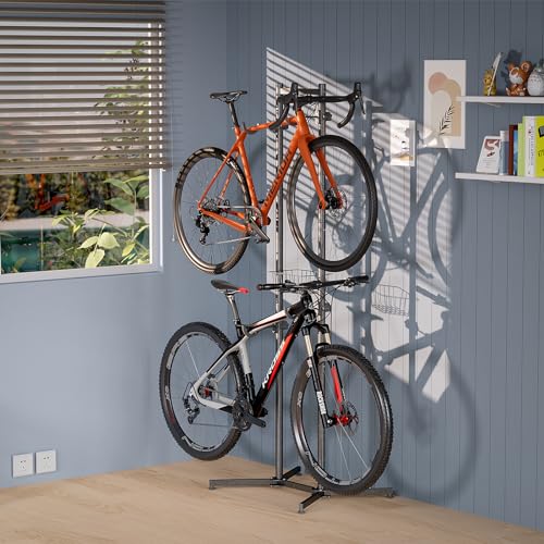 2-Bike Storage Rack with Basket - Indoor Garage & Apartment Bike Stand - CXWXC